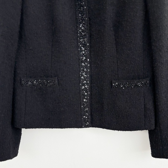 Ann Taylor Black Embellished Wool Blend Tweed  Button Down Blazer Size 10 - Picture 7 of 15